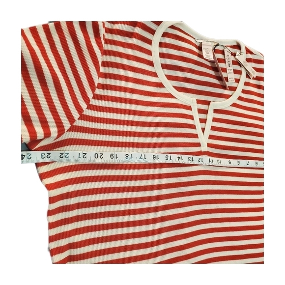 VICTORIA'S SECRET Striped Waffle Henley Long Sleeve Cream, Red Stretch Lounge XL - Picture 6 of 7